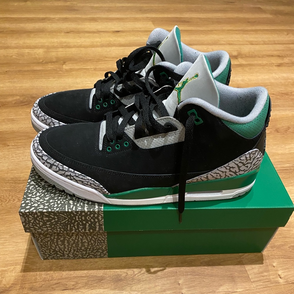 Jordan 3 black/pine green-silver-white